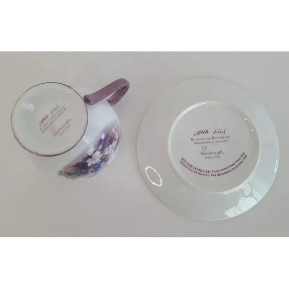 Vintage Lena Liu 'Blossoms & Butterflies' Purple‎ Porcelain Tea Cup & Saucer - Picture 5 of 7
